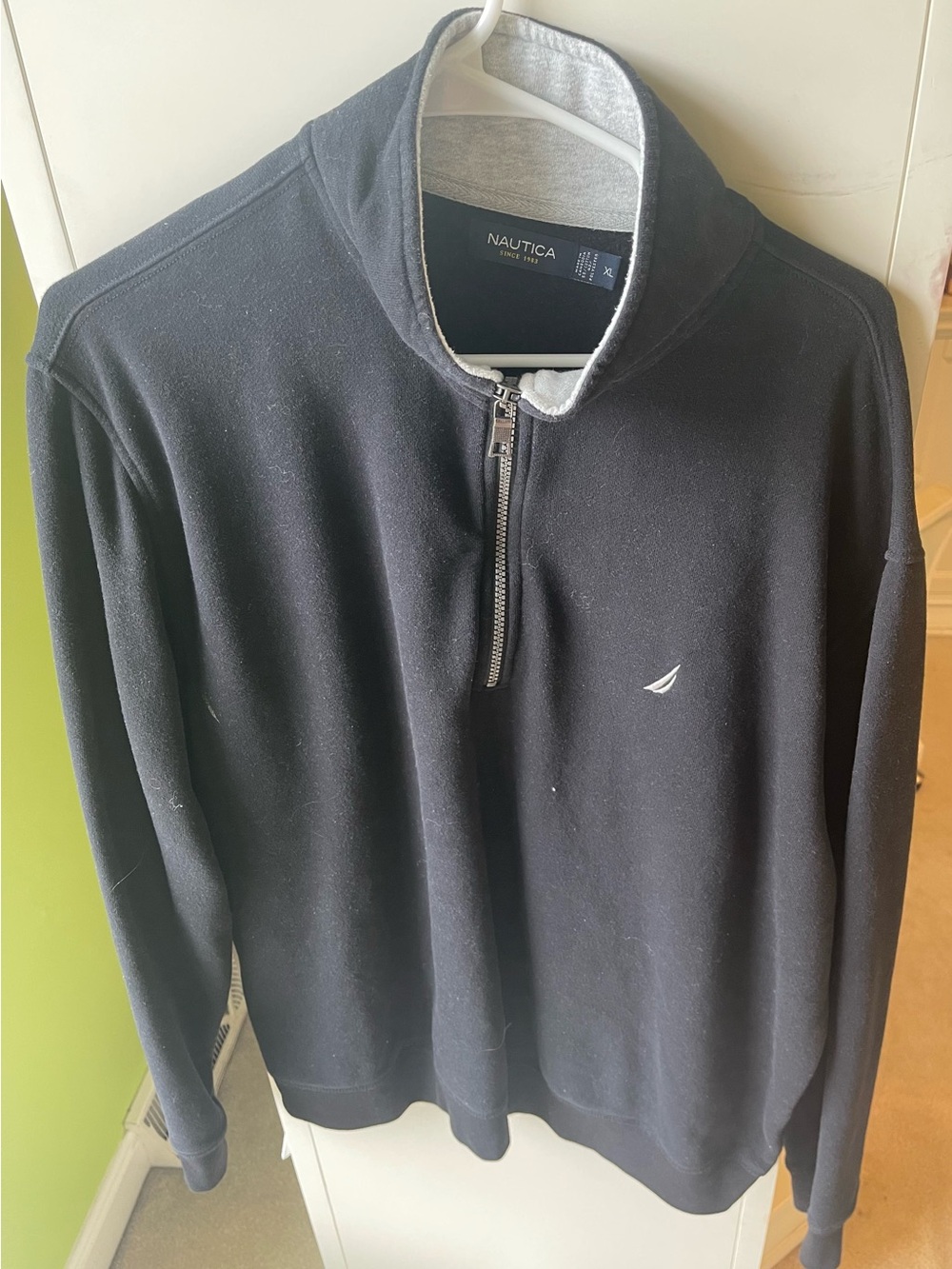 Nautica Men's Black Half-Zip Pullover with Gray Contrast Collar